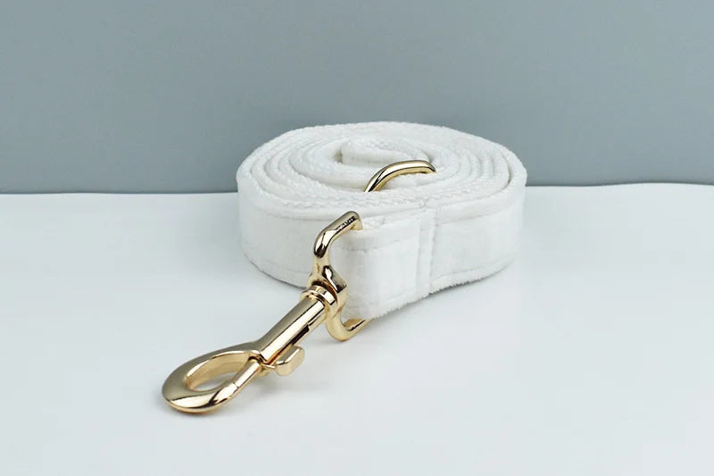 White Velvet Dog Collar And Leash Set For Small Medium Large Dogs Custom Engraved Nameplate Pet Supplies Dog Leash Velvet 38
