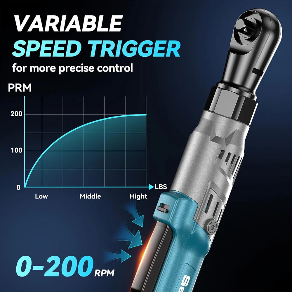 Seesii 6.3'' Extended Electric Ratchet Wrench kit 21V 3/8" Cordless Electric Wrench 80Nm Angle Wrench for Makita 18V battery pin