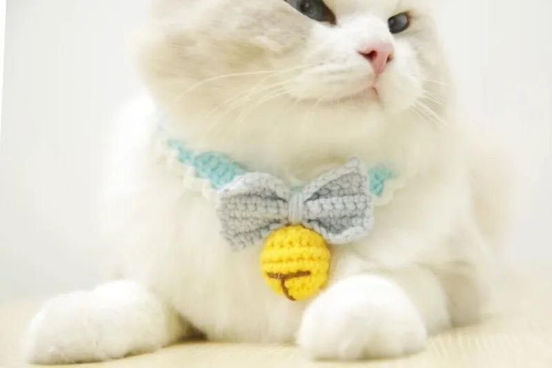 Knitting Pet Collars Cute Bow Bell Shape Knitted Scarf Handmade Dog Cat Collar Crochet Tie Adjustable Necklace Pet Accessories