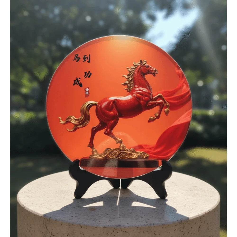 Horse Year Decorative Paintings Ornament Wooden Good Luck Photo Frame Decorations Funny Round Home Decor Ornament Bedroom