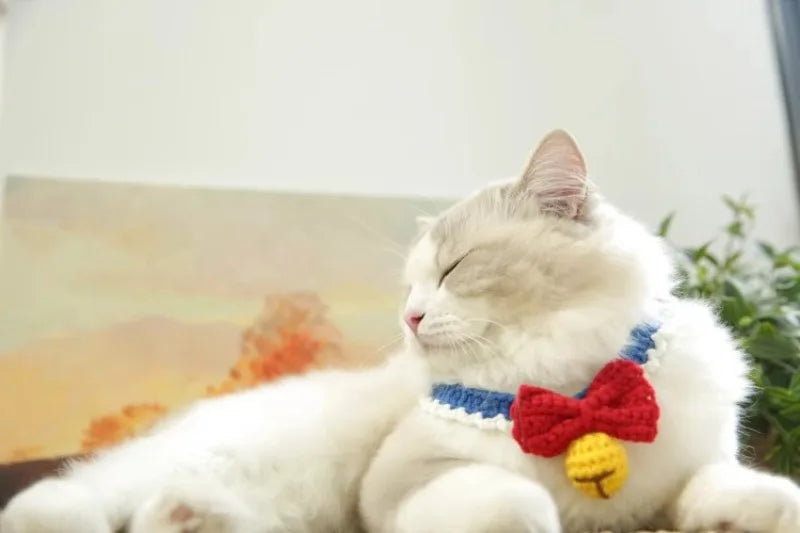 Knitting Pet Collars Cute Bow Bell Shape Knitted Scarf Handmade Dog Cat Collar Crochet Tie Adjustable Necklace Pet Accessories