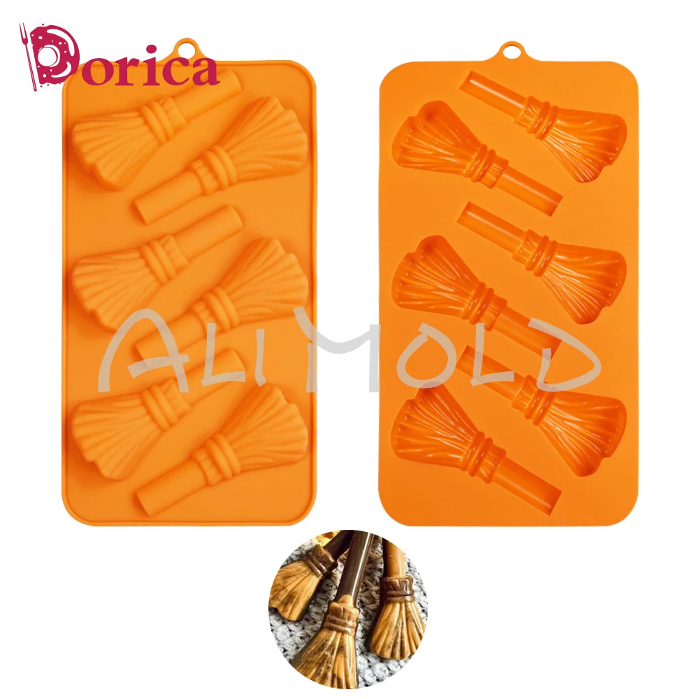3D Broom Design Chocolate Mold DIY Halloween Fondant Candy Silicone Mold Resin Clay Model Cake Decorating Tools Kitchen Bakeware