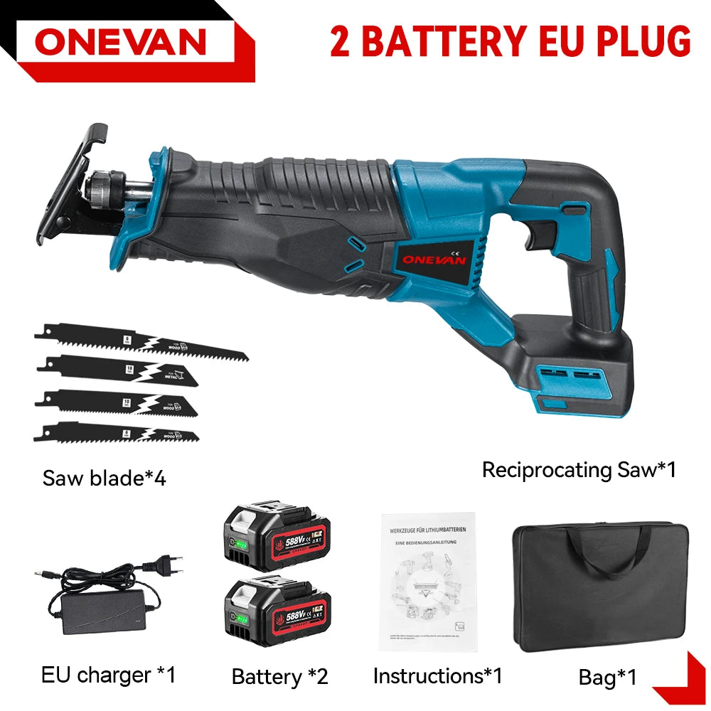 ONEVAN 3000W Brushless Cordless Reciprocating Saw Electric Chainsaw Cut Saw Wood Metal Pipe Cutting Tools For Makita Battery Pin