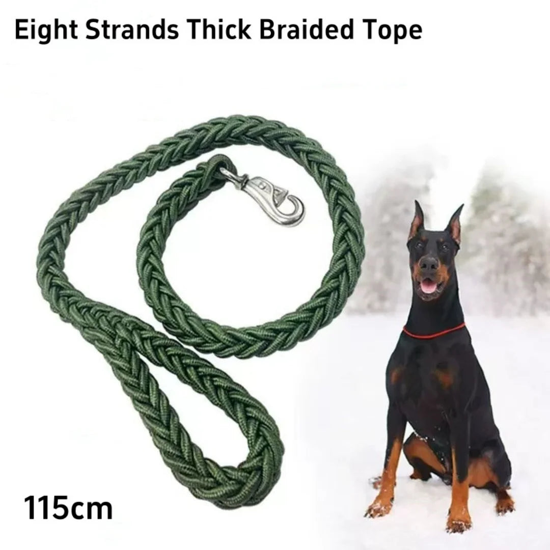 Durable Nylon Braided Large Dog Leash Traction Rope For Bulldog Rottweiler Hound Pets Walking Thick Hand Lead Accessories