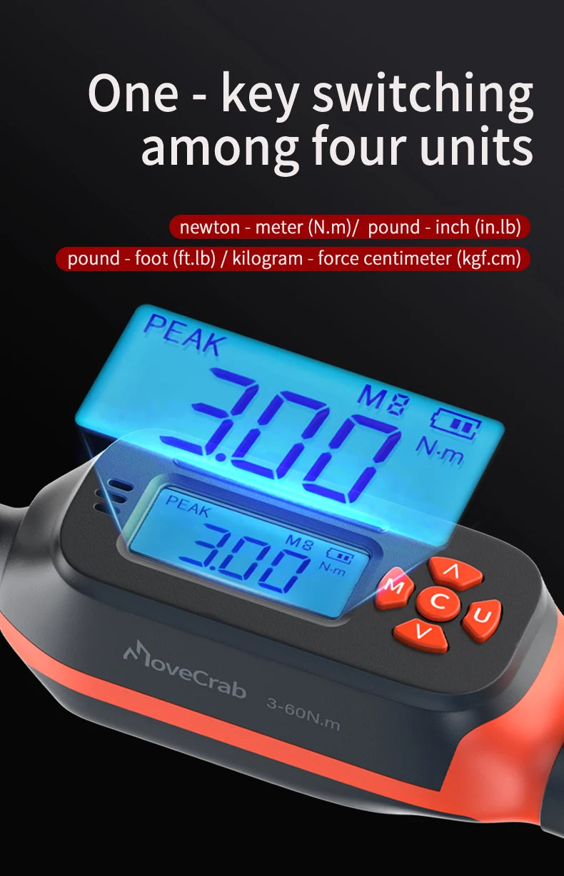 MOVECRAB Digital Torque Wrench 1-340N.m 2% Accuracy Preset & LED/Buzzer Alerts for Bike Motorcycles Automotive Mechanical Tool