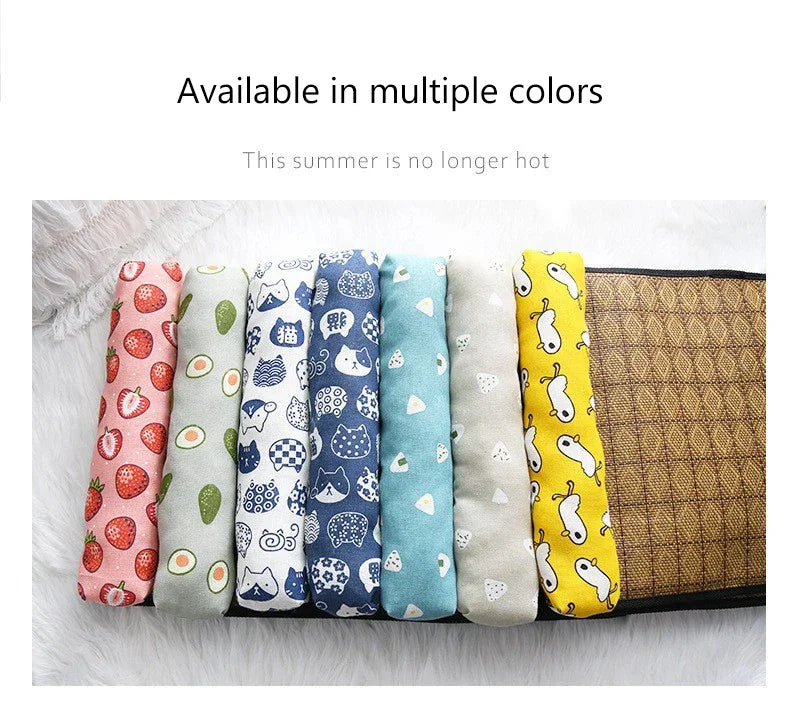 Cat Natural Cooling Mat Summer Pet Self Cooling Pad Cat Bed Mat For Dogs Indoor Rattan Weave Mat Sleeping Cat Bed
