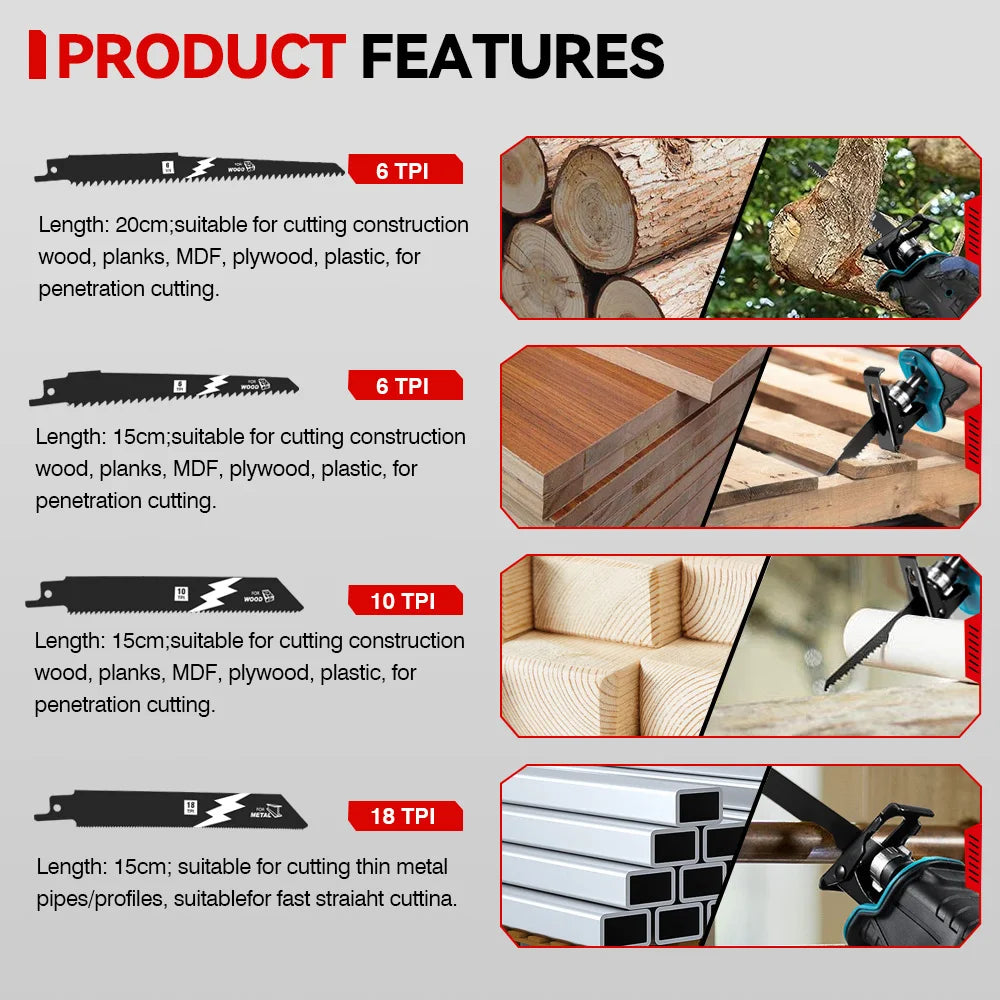 ONEVAN 3000W Brushless Cordless Reciprocating Saw Electric Chainsaw Cut Saw Wood Metal Pipe Cutting Tools For Makita Battery Pin