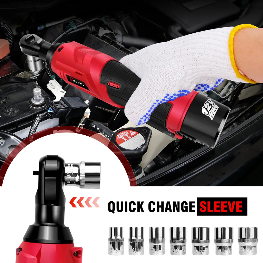 Cordless Ratchet Wrench, 2 x 12V 1.5Ah Batteries, Charger, Power Tool Wrench 3/8" Sq Drive,Cordless Ratchet with 7 Sockets
