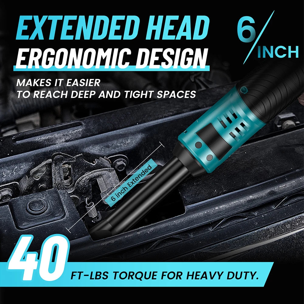 Seesii 6.3'' Extended Electric Ratchet Wrench kit 21V 3/8" Cordless Electric Wrench 80Nm Angle Wrench for Makita 18V battery pin