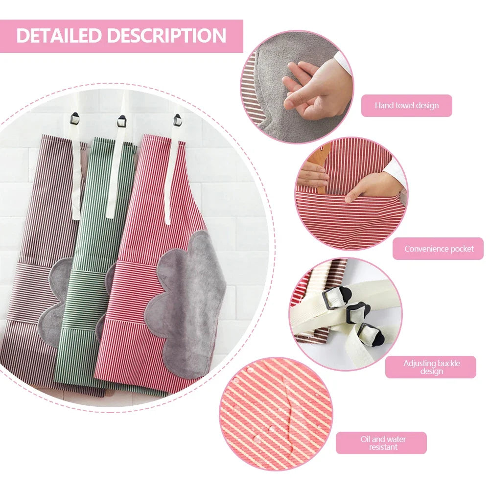 Kitchen Apron Unisex Cotton Hand Wipe Men's Household Kitchen Apron Large Pocket Waterproof and Oil-proof Female Baking Clothing