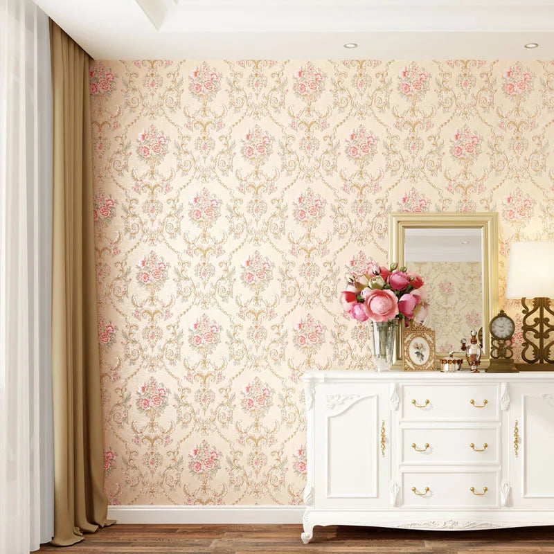 European wallpaper self-adhesive pastoral flower luxury wall stickers self-adhesive bedroom living room home background wall wal