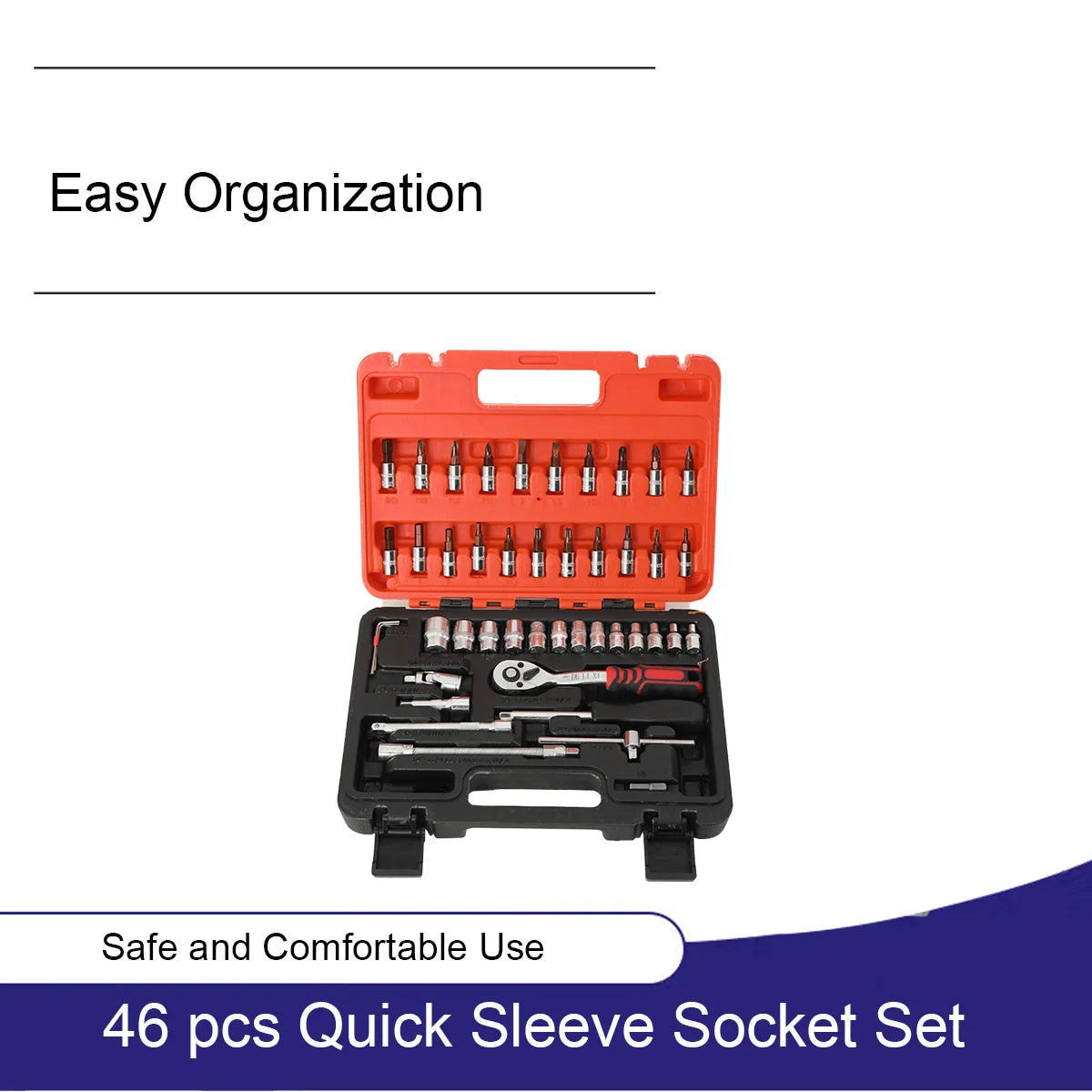 46-Piece Car Repair Tool Set with Sockets and Case 1/4 Socket Wrench Automotive Tool Maintainance Tool Box