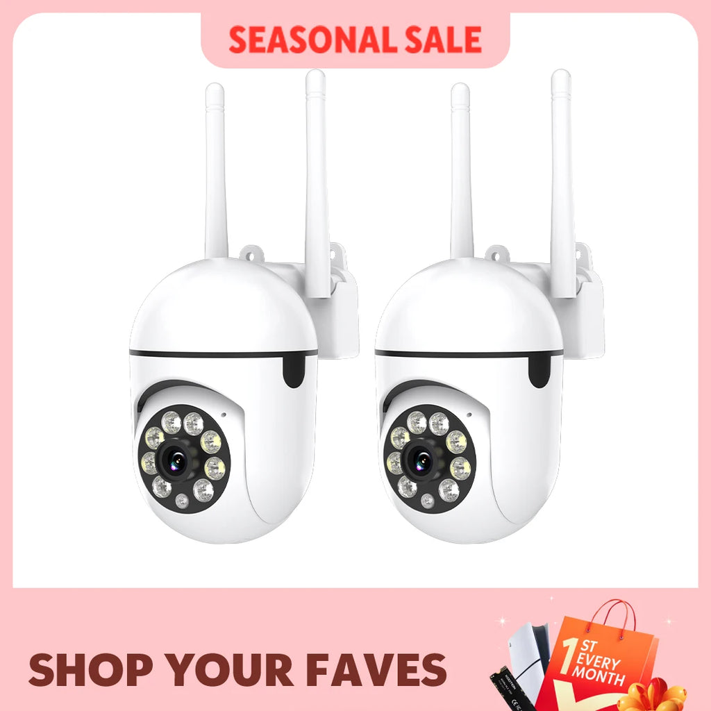 2PC Ease Life APP Wireless 1080P HD Indoor/Outdoor WiFi Security Camera, Color Night Vision, 2-Way Audio, 360° Pan/Tilt/Zoom, Mo