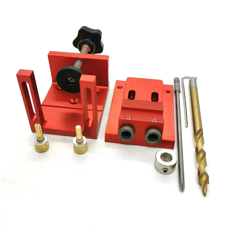 Adjustable Pocket Hole Jig Kit 9mm Angle Drill Guide Woodworking Tool Hole Puncher Locator Jig Drill Bit Carpentry Tools