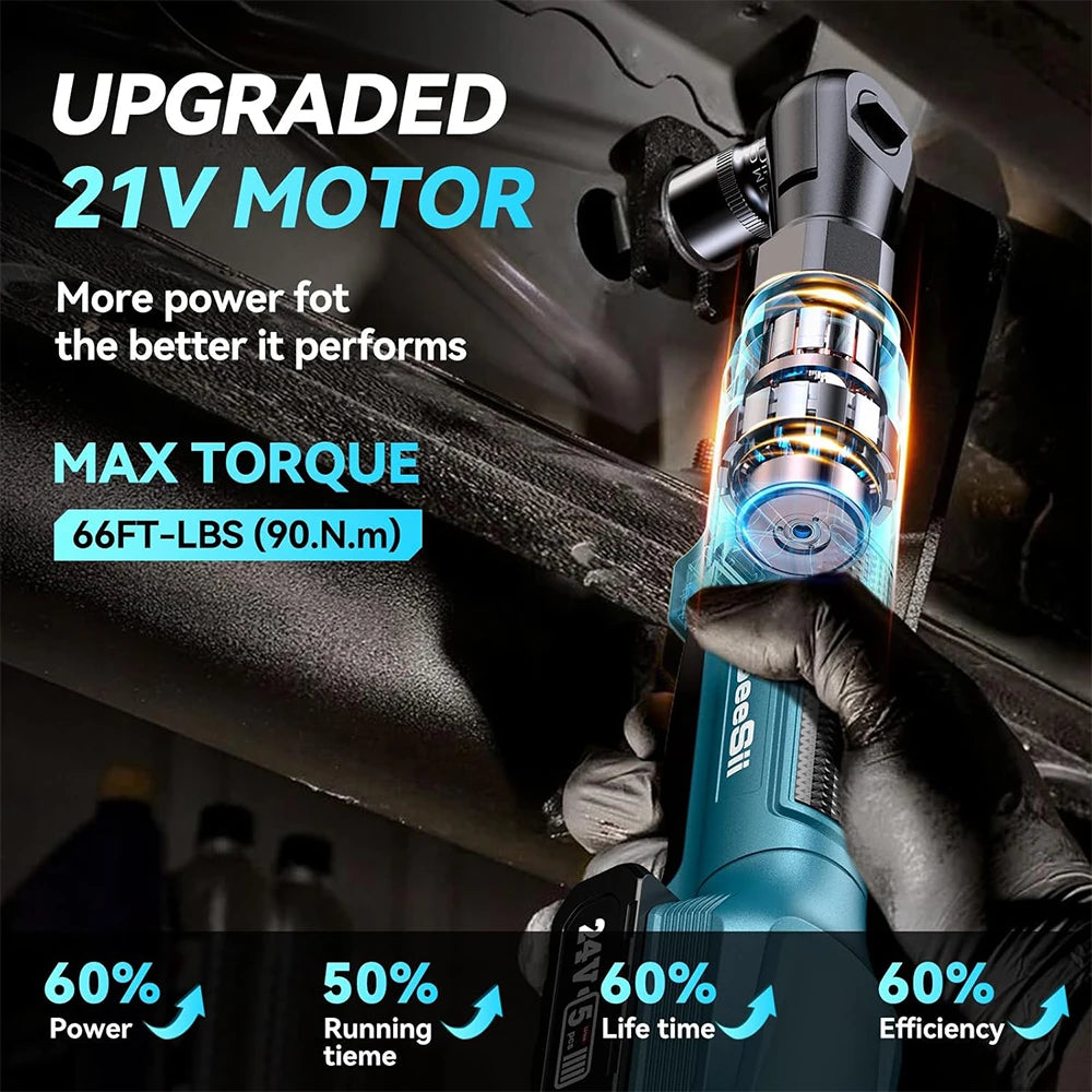 Seesii 6.3'' Extended Electric Ratchet Wrench kit 21V 3/8" Cordless Electric Wrench 80Nm Angle Wrench for Makita 18V battery pin