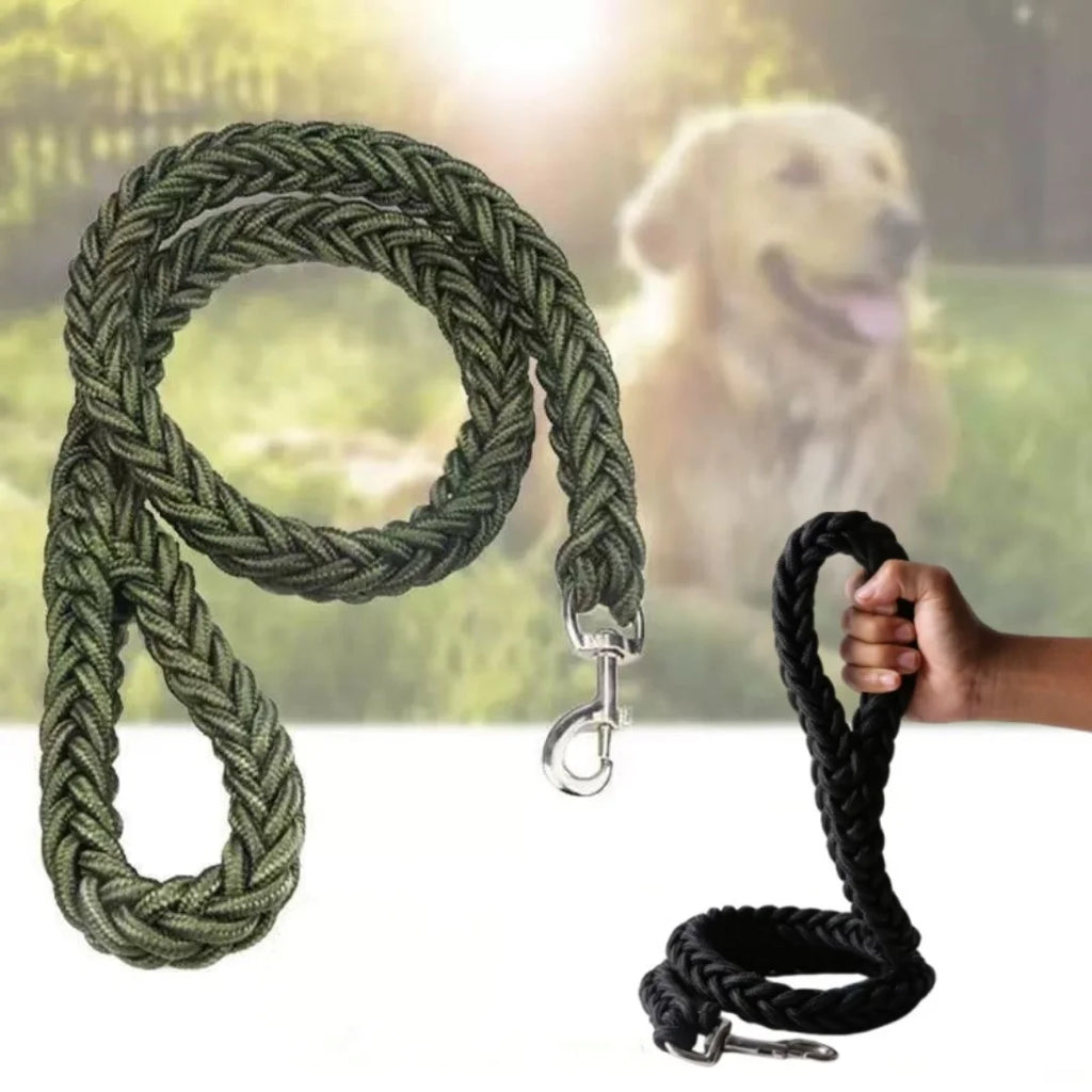 Durable Nylon Braided Large Dog Leash Traction Rope For Bulldog Rottweiler Hound Pets Walking Thick Hand Lead Accessories