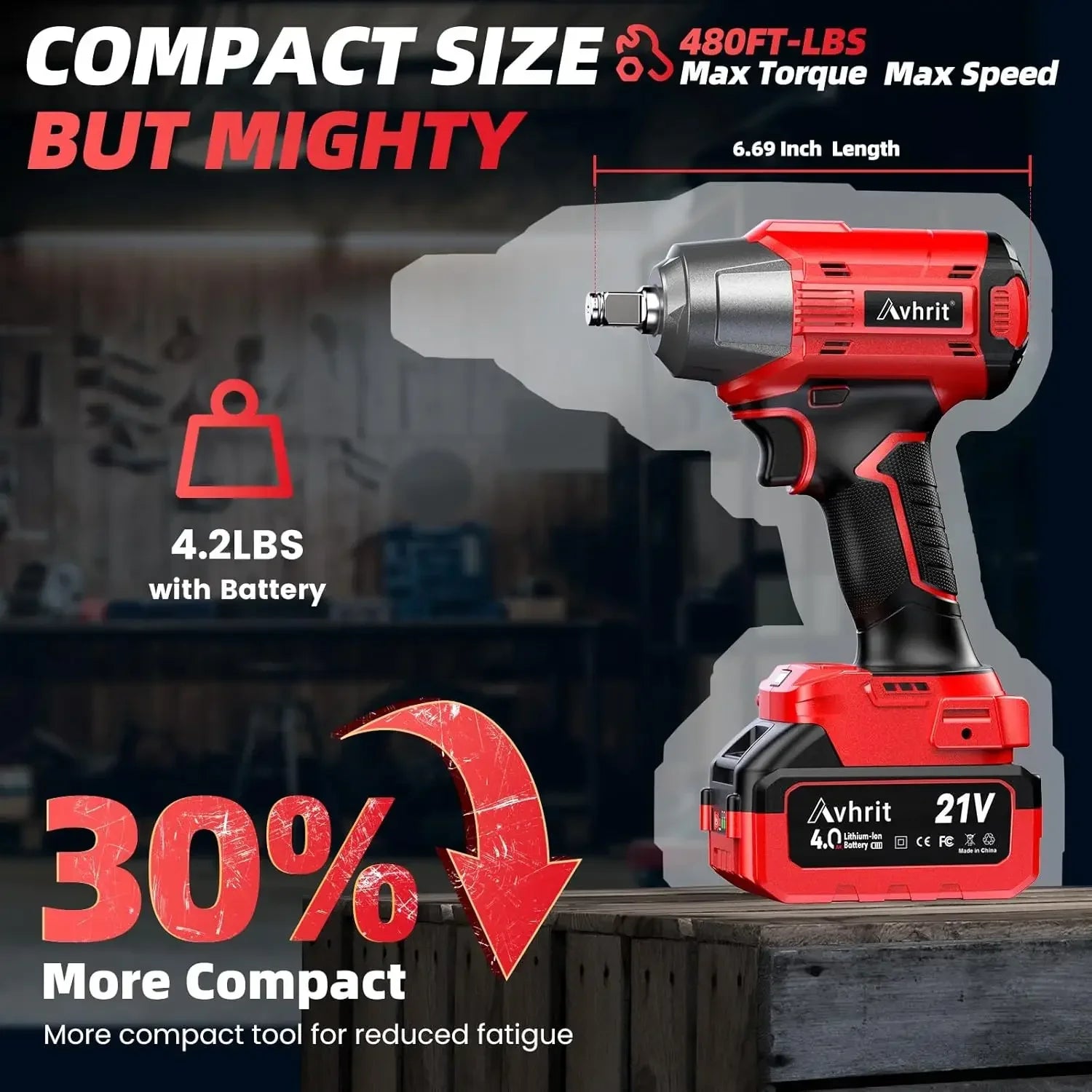 1/2 Inch Cordless Impact Wrench 480Ft-lbs/650N.m Brushless|3300RPM Electric Impact Gun with 2x4000mAh Batteries&4 Sockets