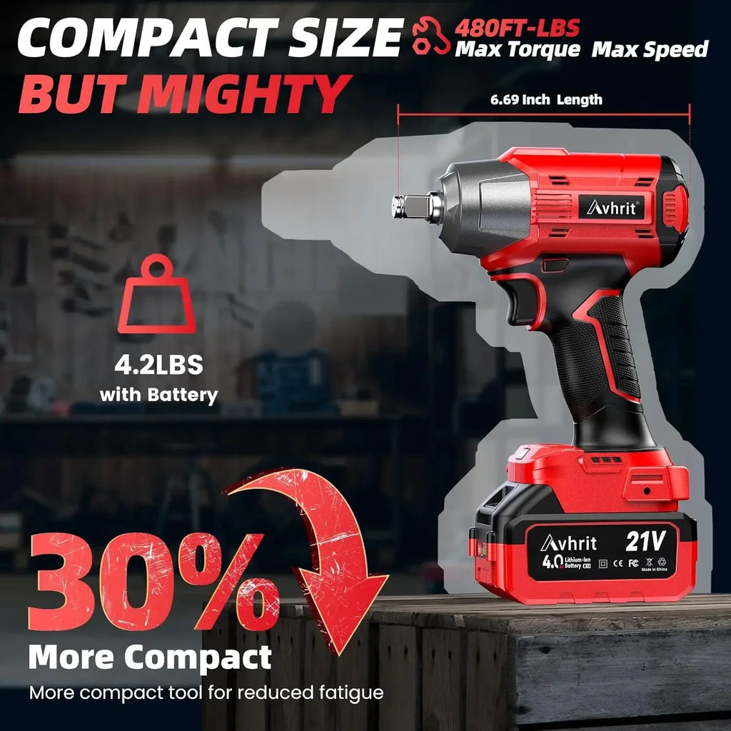 1/2 Inch Brushless Cordless Impact Wrench 480Ft-lbs|3300RPM High Torque with 2x4000mAh Batteries&4 Sockets for Car Repair,Home