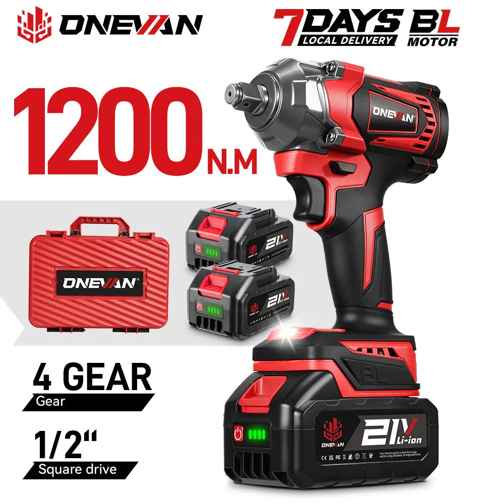 ONEVAN 1200N.M Brushless Electric Impact Wrench DTW500 4Gear Rechargeable Electric Screwdriver Power Tool For Makita Battery Pin