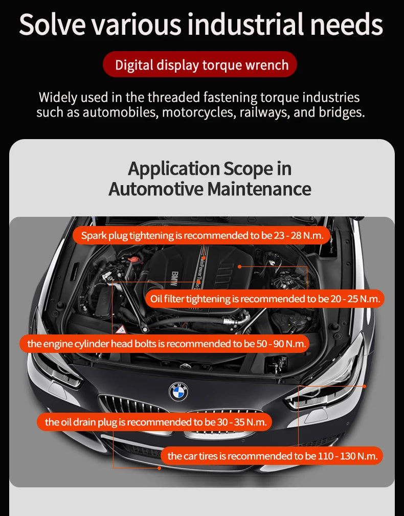 MOVECRAB Digital Torque Wrench 1-340N.m 2% Accuracy Preset & LED/Buzzer Alerts for Bike Motorcycles Automotive Mechanical Tool