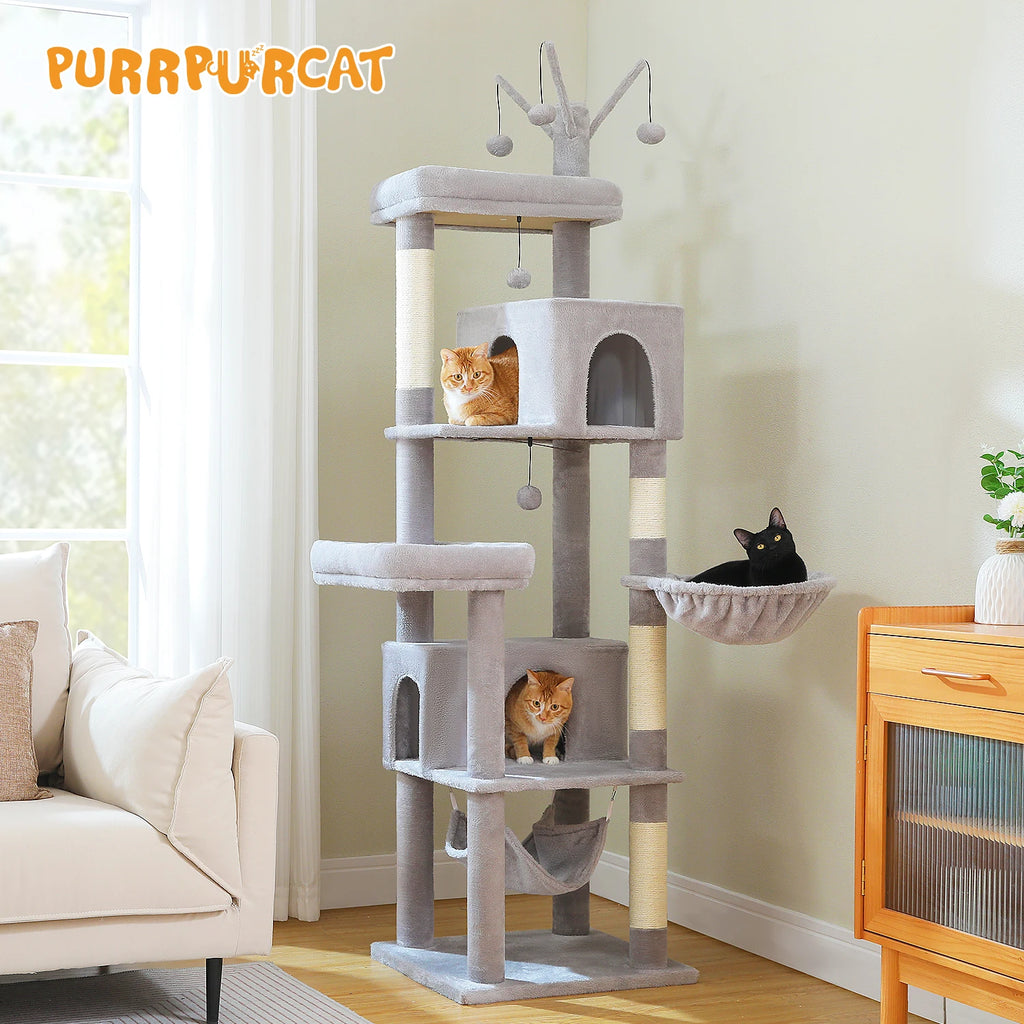 Multi-Level Cat Tree for Indoor Large Cat Tower with Scratching Posts Spacious Cat Condo Soft Top Perch Cat Furniture Cat Toys