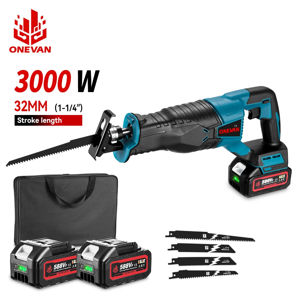ONEVAN 3000W Brushless Cordless Reciprocating Saw Electric Chainsaw Cut Saw Wood Metal Pipe Cutting Tools For Makita Battery Pin