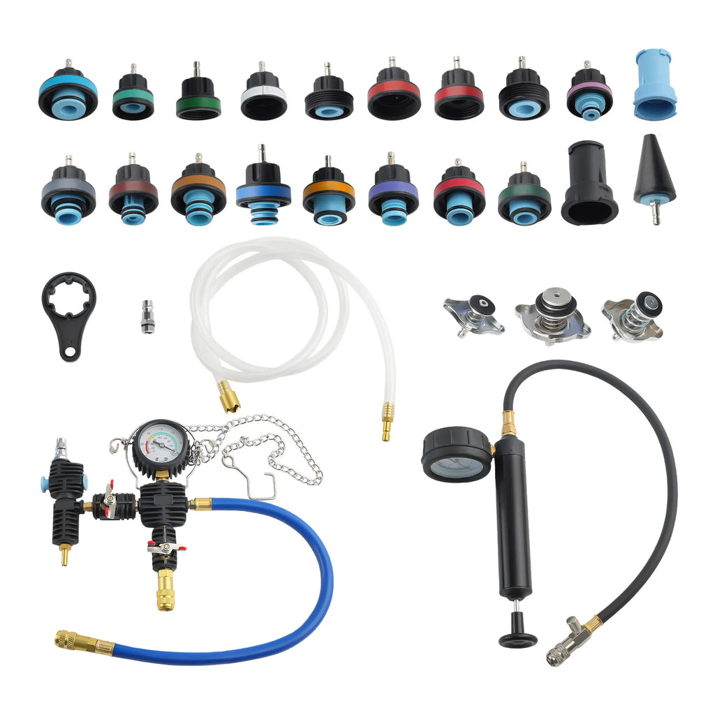 28Pc Water Tank Leak Detector Radiator Pressure Tester Vacuum Purge Refill Kit