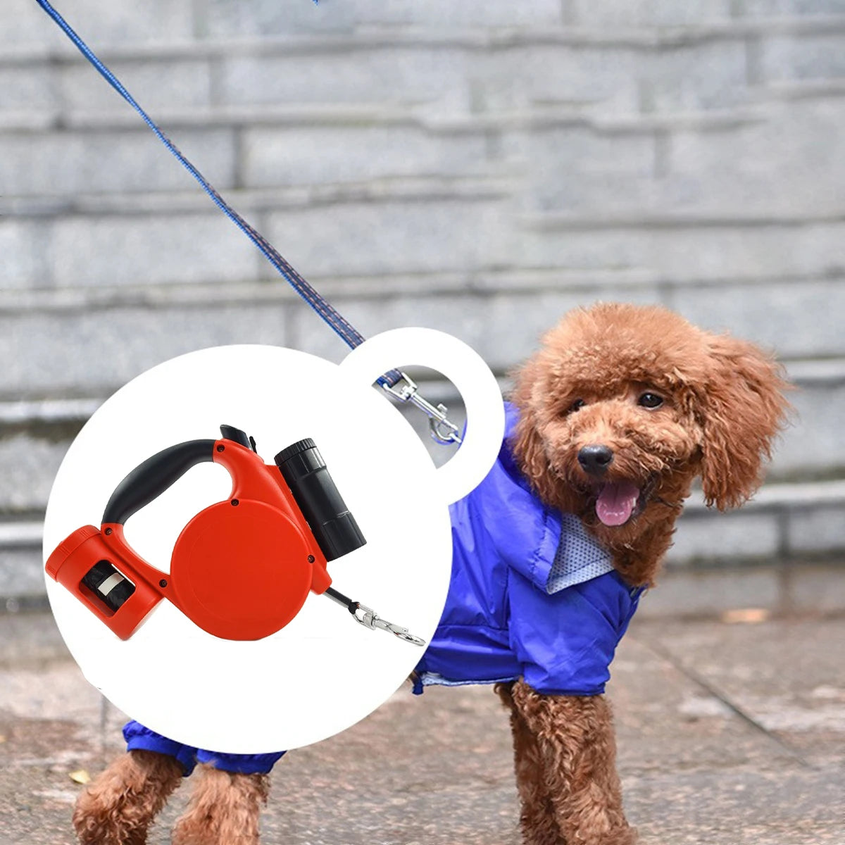 Pet Rope Bright LED Light 5M Retractable Dog Leash System Includes Built-in Poop Bag Dispenser Make Night Walks Cafer and Easier