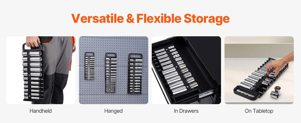 SucceBuy 3PCS Magnetic Socket Organizer Tray 3/8'' 1/2'' Metric & SAE Socket Holder Set up to 76 Sockets for Tool Box Drawer