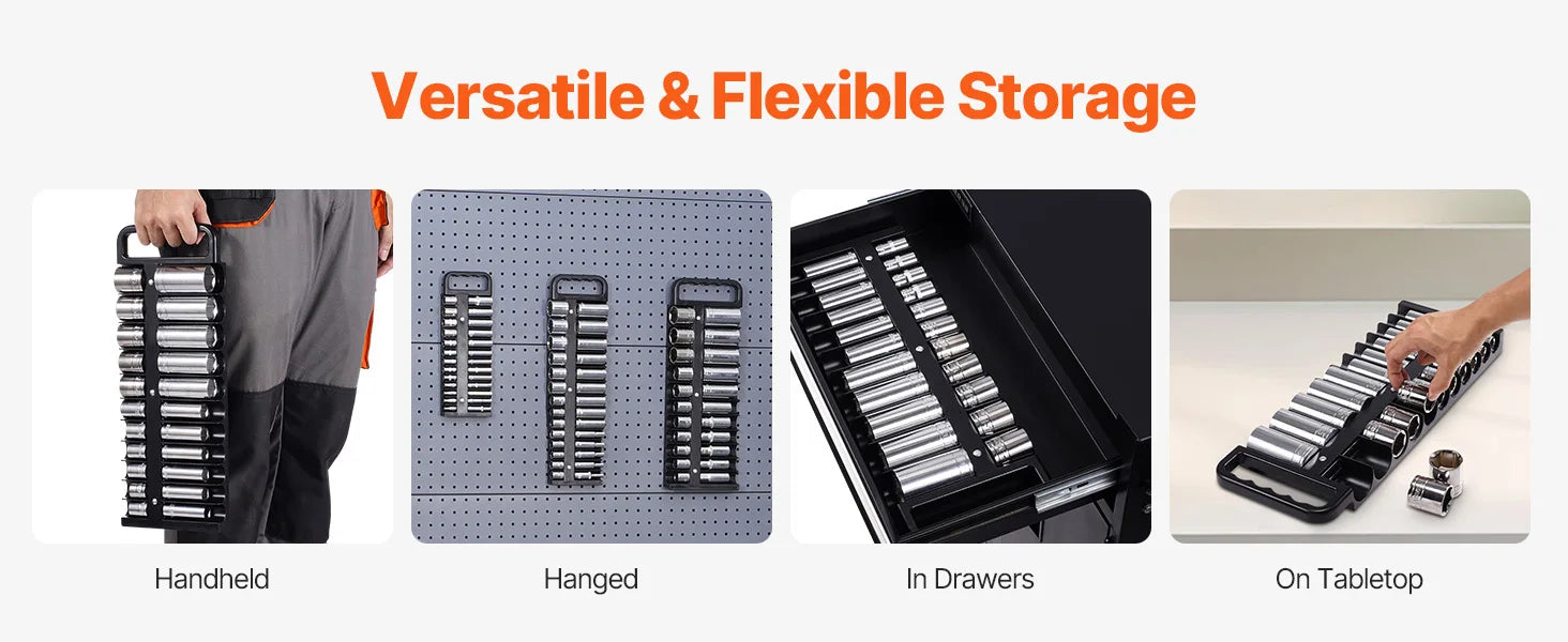 SucceBuy 3PCS Magnetic Socket Organizer Tray 3/8'' 1/2'' Metric & SAE Socket Holder Set up to 76 Sockets for Tool Box Drawer