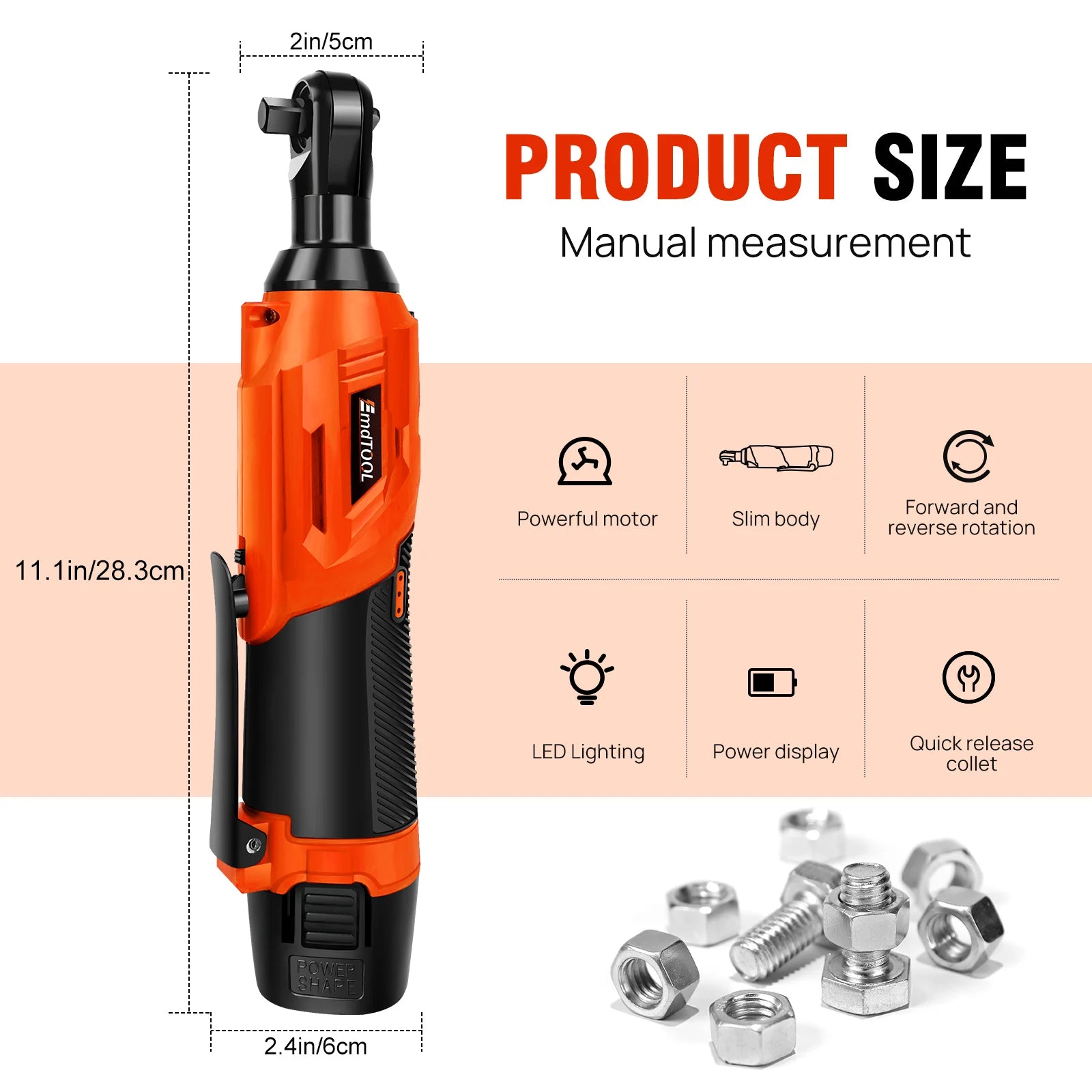 Cordless Ratchet Wrench, 2 x 12V 1.5Ah Batteries, Charger, Power Tool Wrench 3/8" Sq Drive,Cordless Ratchet with 7 Sockets