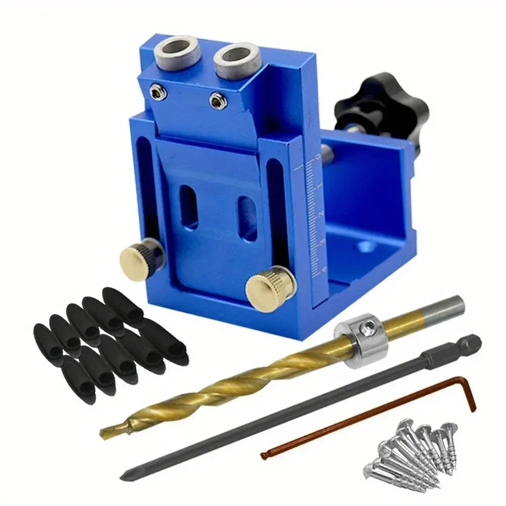 Adjustable Pocket Hole Jig Kit 9mm Angle Drill Guide Woodworking Tool Hole Puncher Locator Jig Drill Bit Carpentry Tools