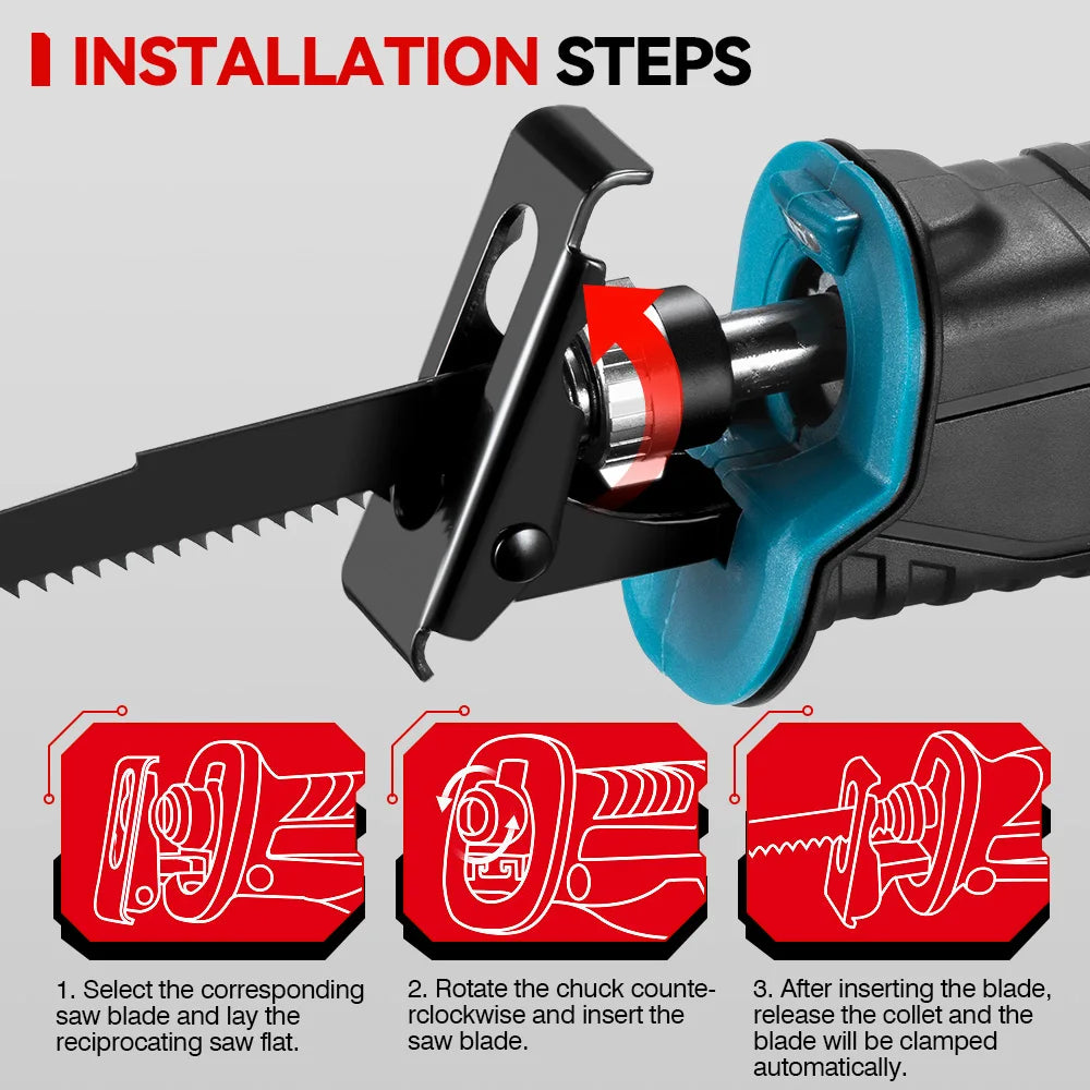 ONEVAN 3000W Brushless Cordless Reciprocating Saw Electric Chainsaw Cut Saw Wood Metal Pipe Cutting Tools For Makita Battery Pin