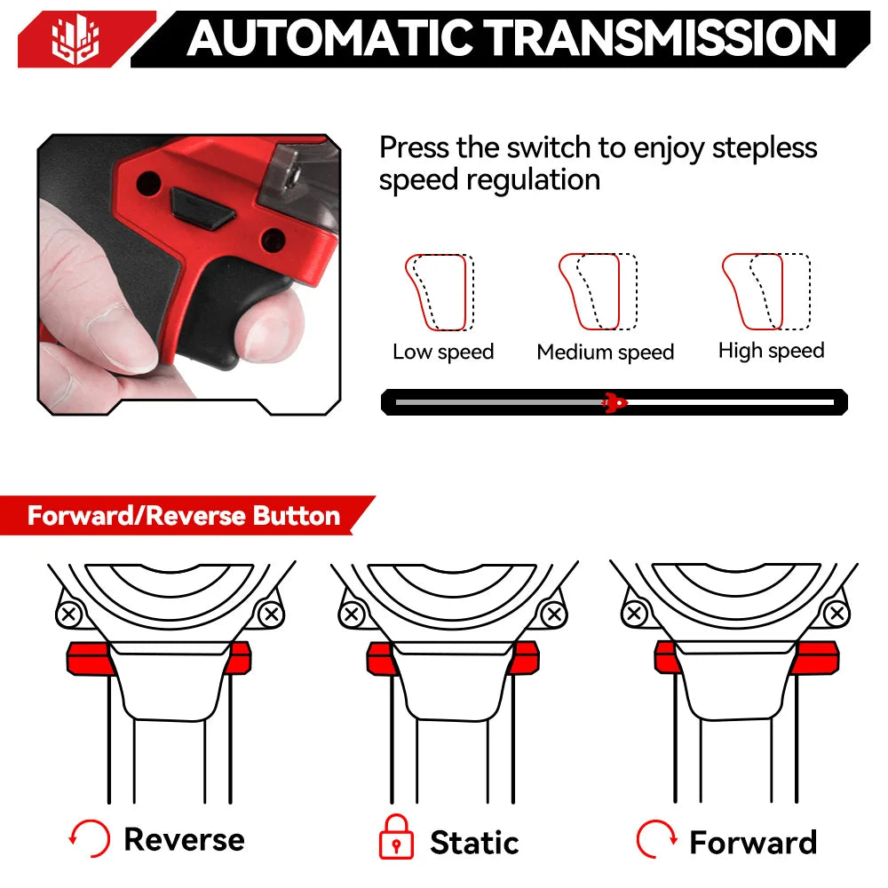 ONEVAN 1200N.M Brushless Electric Impact Wrench DTW500 4Gear Rechargeable Electric Screwdriver Power Tool For Makita Battery Pin