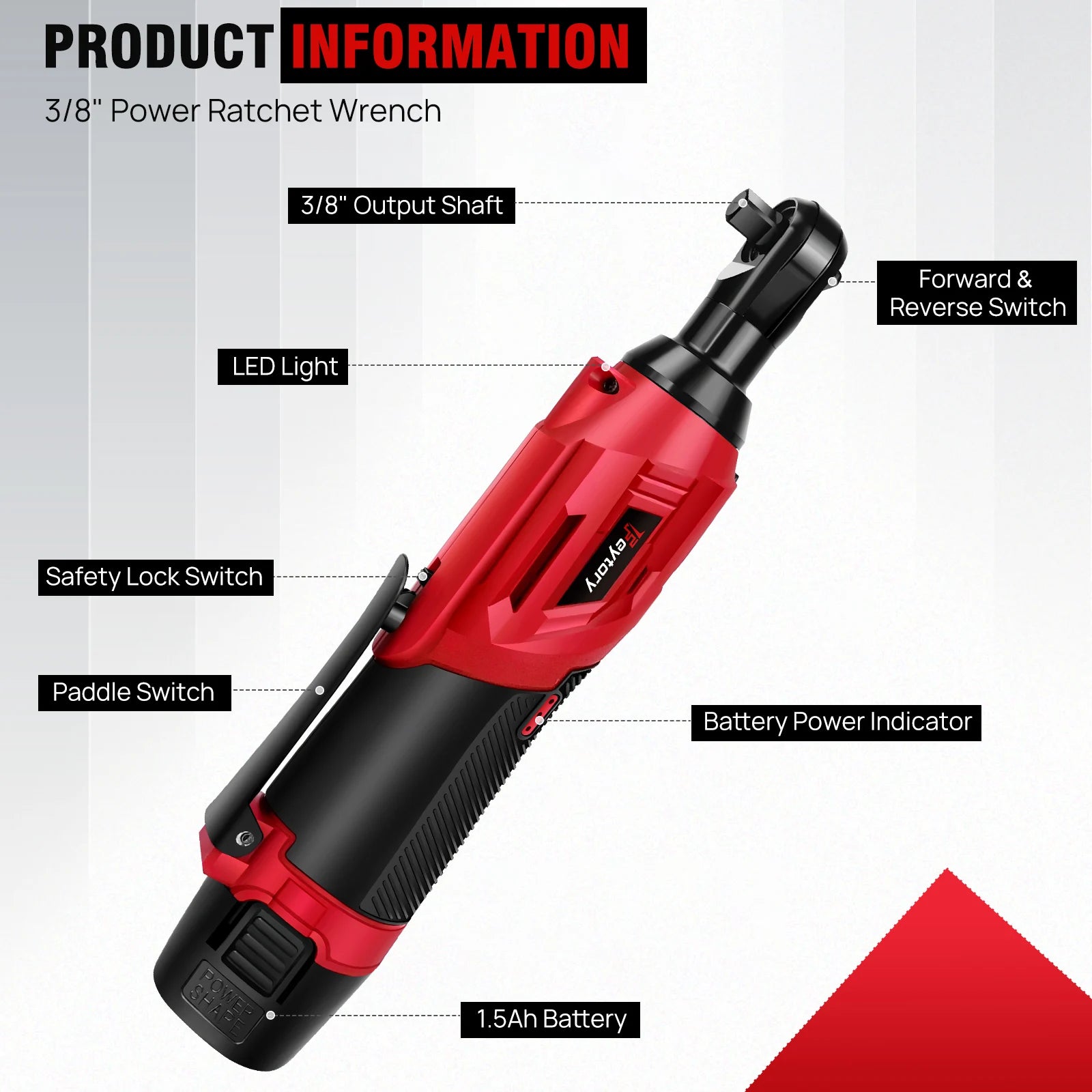 Cordless Ratchet Wrench, 2 x 12V 1.5Ah Batteries, Charger, Power Tool Wrench 3/8" Sq Drive,Cordless Ratchet with 7 Sockets