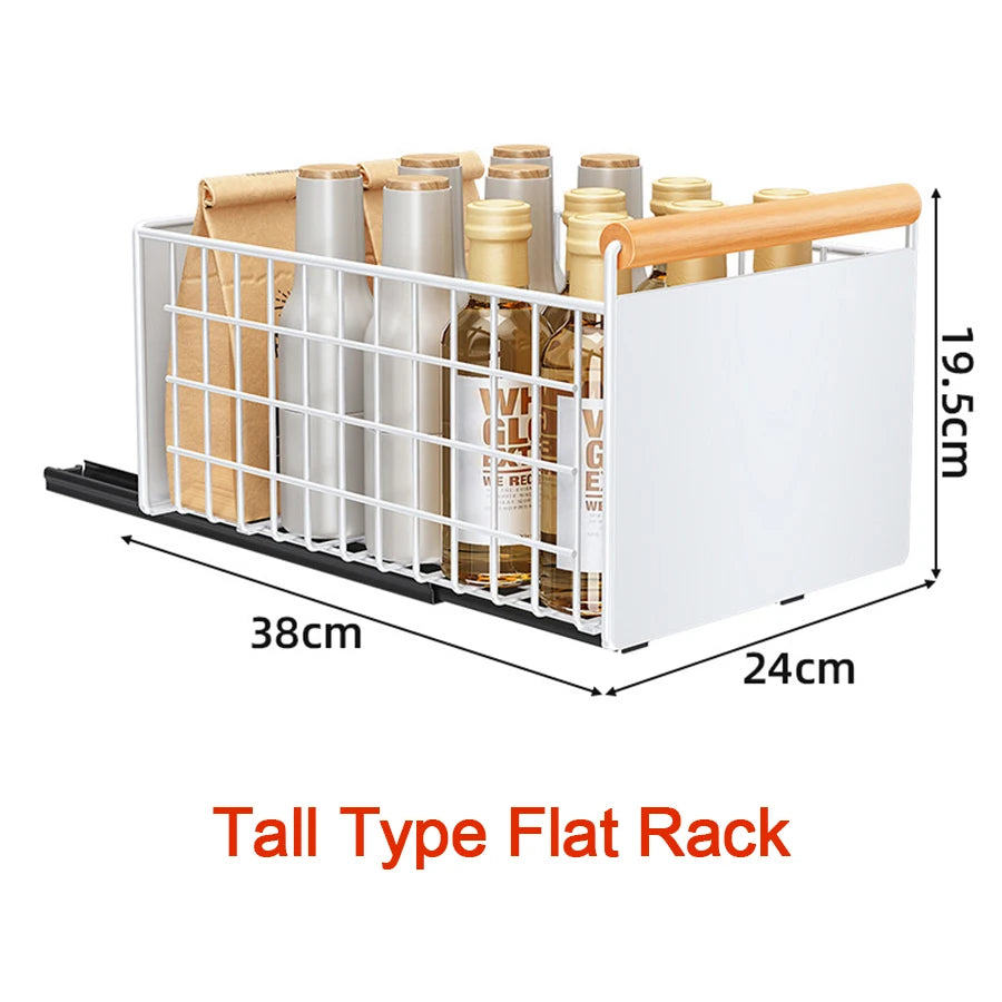 Telescopic Drawer, Kitchen Storage Shelf Bowls Dishes Draining Basket, Extendable Metal Slide Out Organiser For Cupboard Cabinet