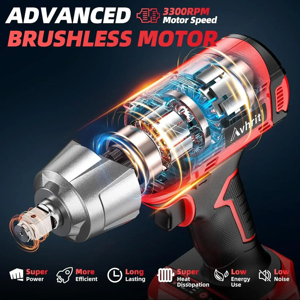 1/2 Inch Brushless Cordless Impact Wrench 480Ft-lbs|3300RPM High Torque with 2x4000mAh Batteries&4 Sockets for Car Repair,Home