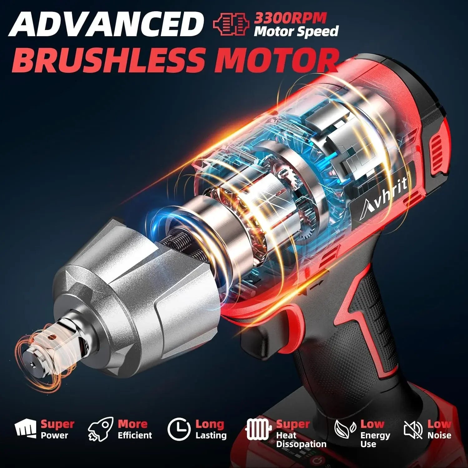 1/2 Inch Brushless Cordless Impact Wrench 480Ft-lbs|3300RPM High Torque with 2x4000mAh Batteries&4 Sockets for Car Repair,Home