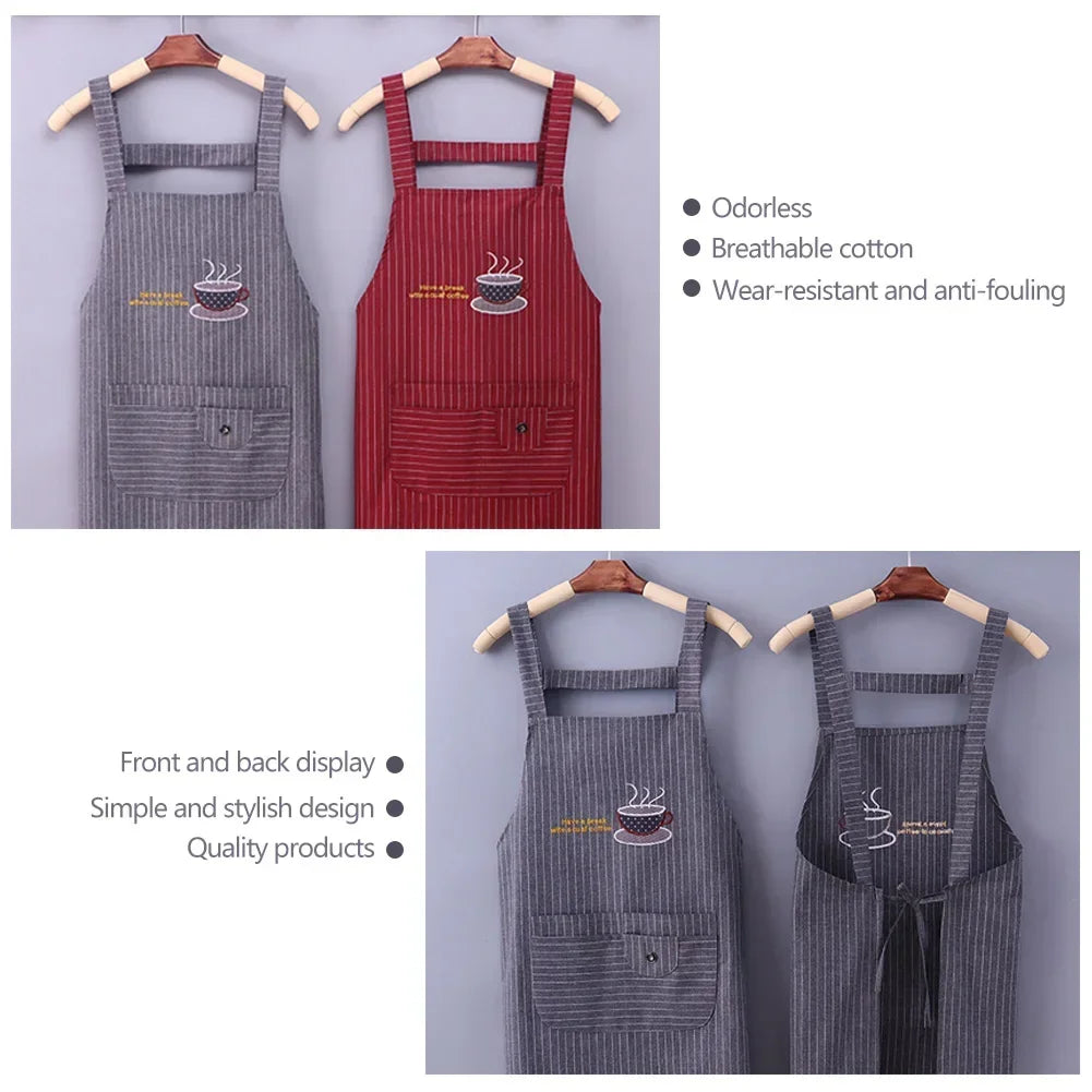 Kitchen Apron Unisex Cotton Hand Wipe Men's Household Kitchen Apron Large Pocket Waterproof and Oil-proof Female Baking Clothing