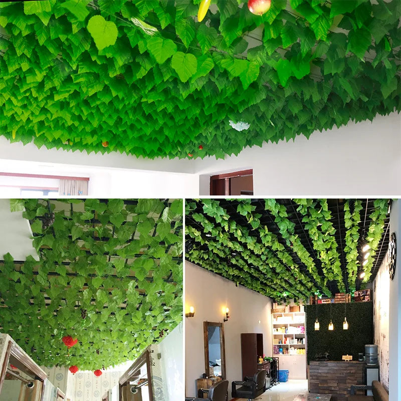 1Pc 2.1 M Artificial Plant Green Ivy Leaf Garland Silk Wall Hanging Vine Home Garden Decoration Wedding Party Fake Wreath Leaves
