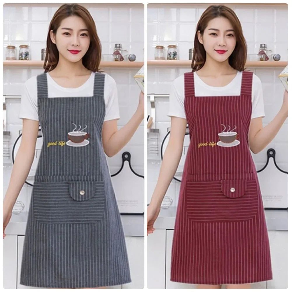 Kitchen Apron Unisex Cotton Hand Wipe Men's Household Kitchen Apron Large Pocket Waterproof and Oil-proof Female Baking Clothing