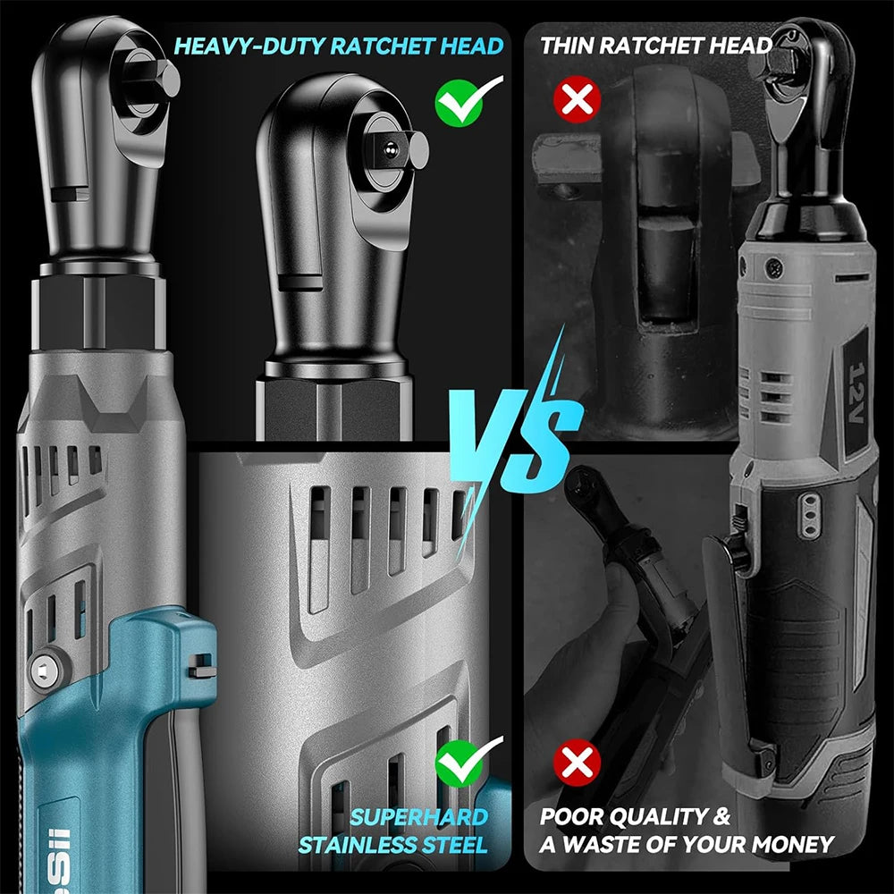 Seesii 6.3'' Extended Electric Ratchet Wrench kit 21V 3/8" Cordless Electric Wrench 80Nm Angle Wrench for Makita 18V battery pin
