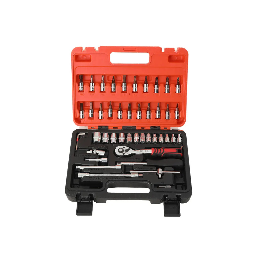 46-Piece Car Repair Tool Set with Sockets and Case 1/4 Socket Wrench Automotive Tool Maintainance Tool Box