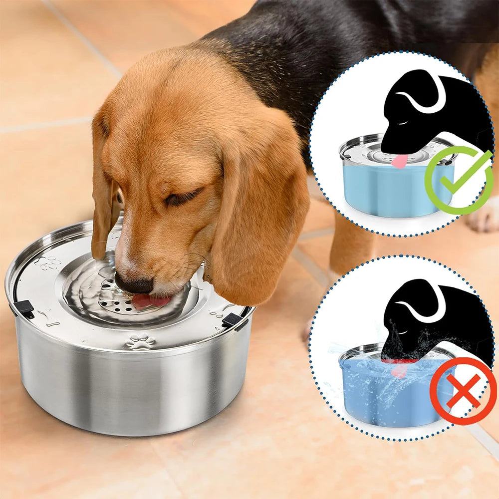Dog Water Feeder Bowl，Big Capacity Stainless Steel Dog Cat Pet Floating Bowl，No Spill Anti-Splash Dog Water Dispenser Bowl