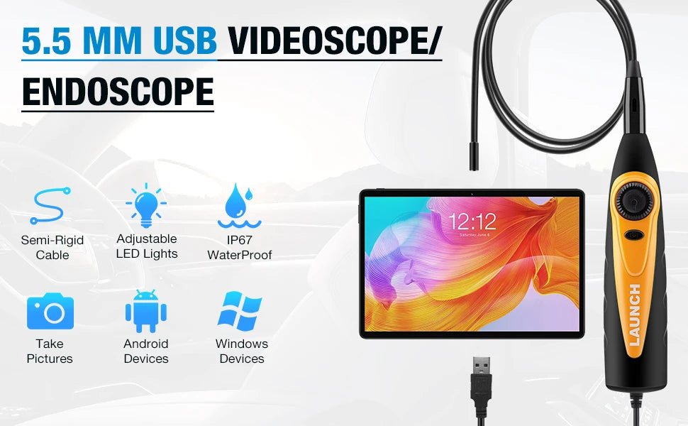 LAUNCH VSP-600 Borescope Inspection Camera IP67 Waterproof VSP600 Videoscope 5.5MM 6 LED Light for X431 Series USB Endoscope
