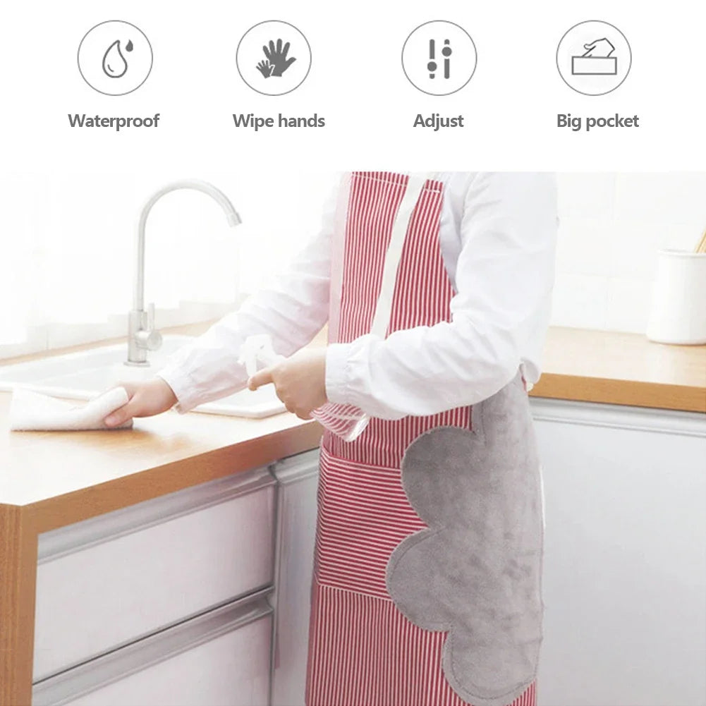 Kitchen Apron Unisex Cotton Hand Wipe Men's Household Kitchen Apron Large Pocket Waterproof and Oil-proof Female Baking Clothing