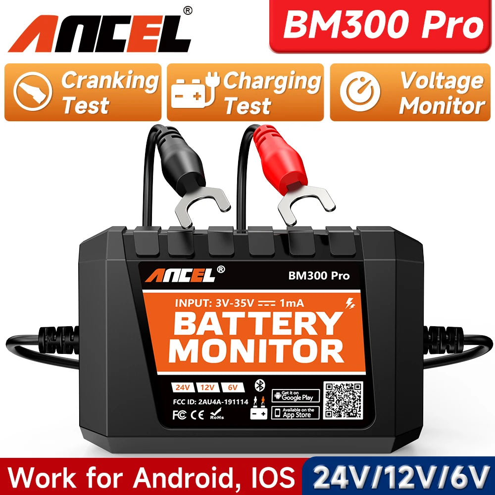2025 ANCEL BM300 Pro Battery Monitor 24V Battery Tester 12V SOC Battery Health Analyzer Battery Tools