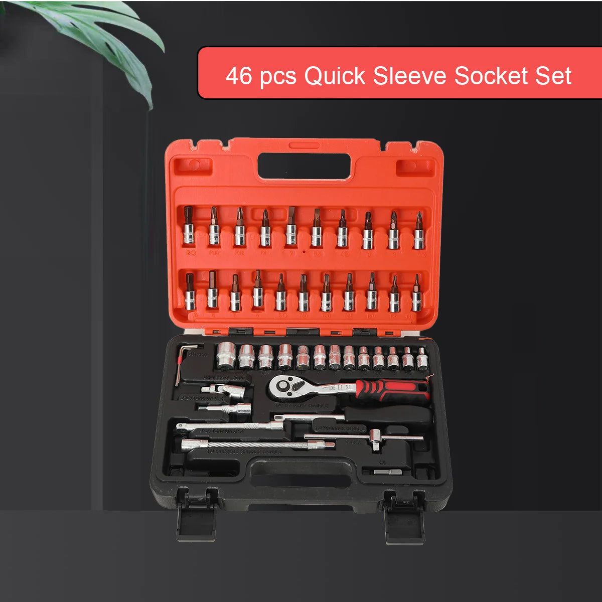 46-Piece Car Repair Tool Set with Sockets and Case 1/4 Socket Wrench Automotive Tool Maintainance Tool Box