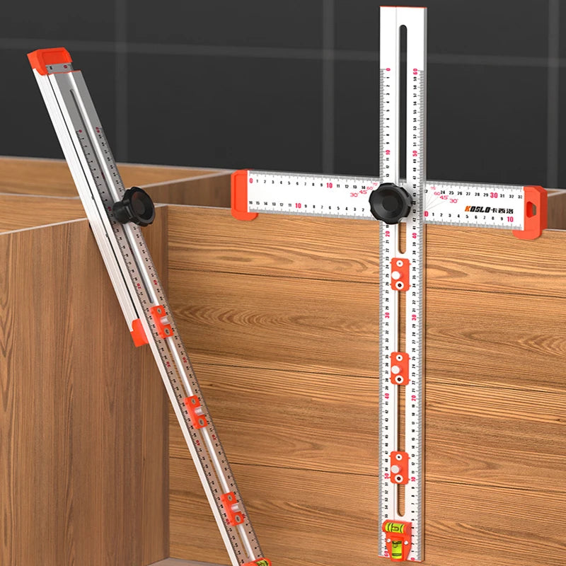 Woodworking 2-in-1 Punching Positioning Ruler T-Shaped Ruler Multifunctional Angle Ruler,Aluminum Alloy Marking Measuring Tool