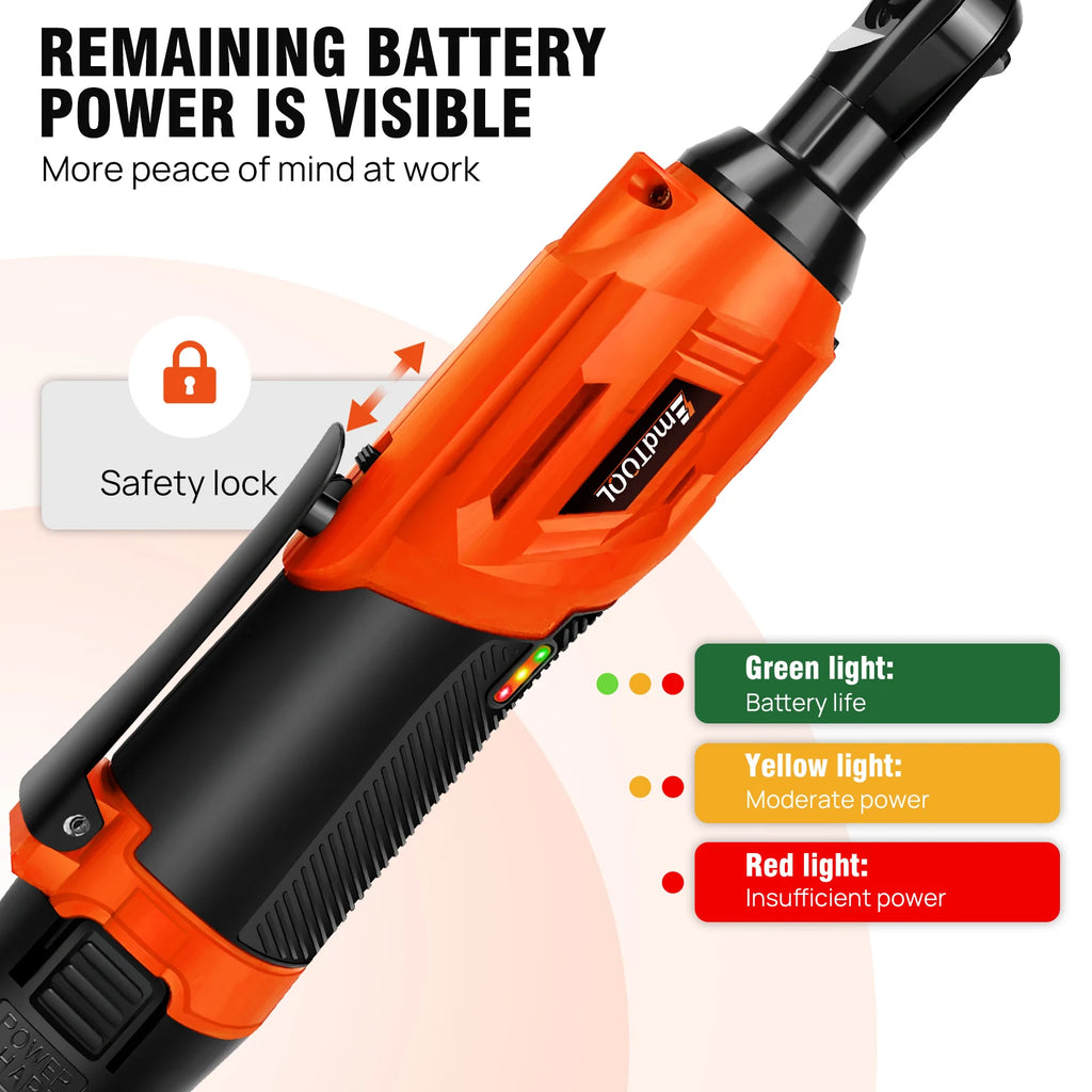 Cordless Ratchet Wrench, 2 x 12V 1.5Ah Batteries, Charger, Power Tool Wrench 3/8" Sq Drive,Cordless Ratchet with 7 Sockets
